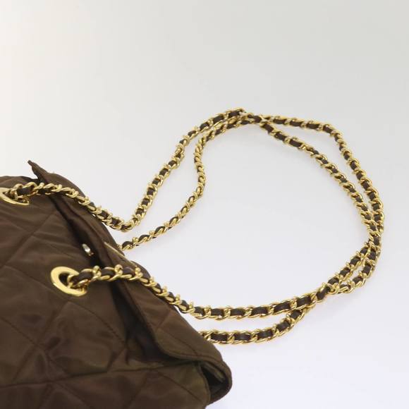 PRADA Quilted Chain Shoulder Bag Nylon Brown Auth yk10527 - Picture 14 of 16